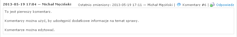 Historia po edycji komentarza