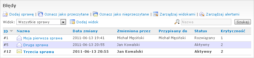 Statusy spraw po otwarciu